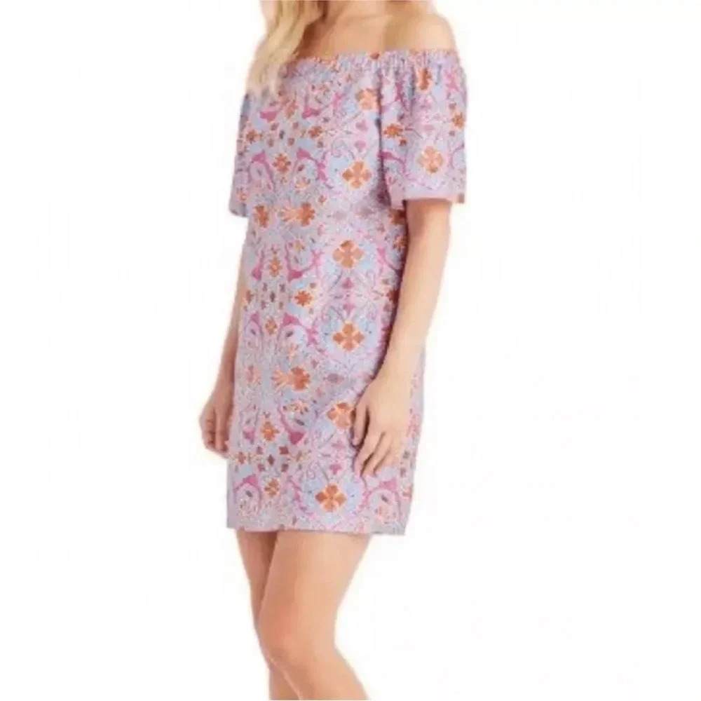 J. McLaughlin Marina off the shoulder Cyrus sea silk blend dress sz med